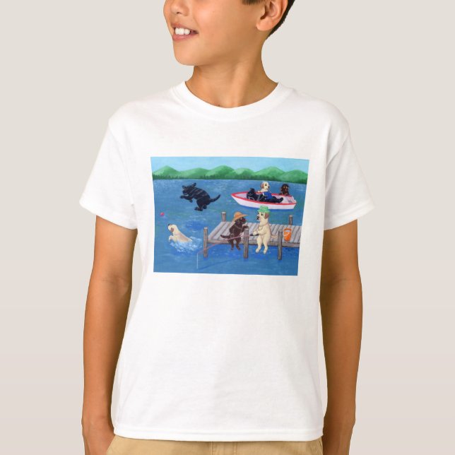 T-shirt Peinture de Labradors d'amusement de lac (Devant)