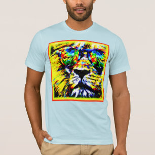 T-shirt Peinture de Lion avec lunettes Arc-en-ciel. Comman