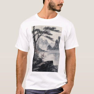 T-shirt Peinture de paysage d'encre chinoise Style nationa
