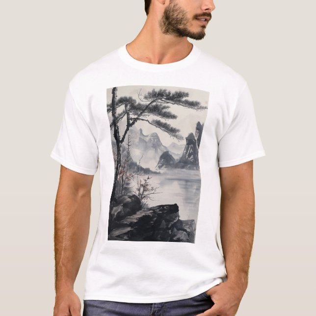 T-shirt Peinture de paysage d'encre chinoise Style nationa (Devant)