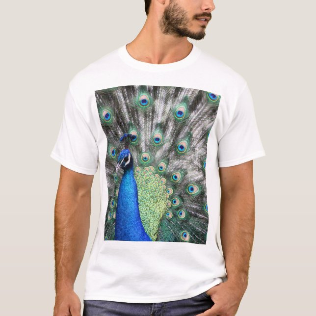 T-shirt Peinture de Peacock étalant ses plumes (Devant)