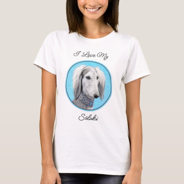 T-shirt Peinture de Saluki (Argent) - Joli art original de (Devant)