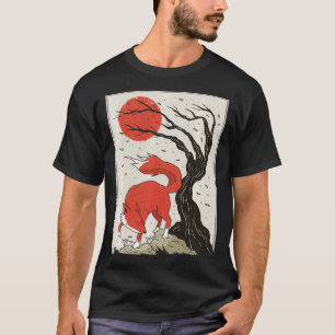 T-shirt Peinture De Style Japonais De Fo, Tree Et Sun Pu