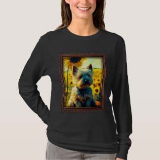 T-shirt Peinture de Terrier Cairn Tournesol Fleur Maman Fe