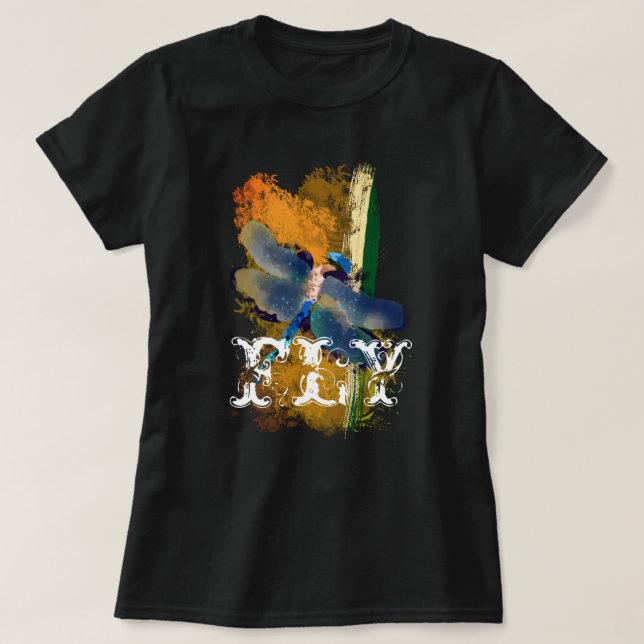 T-shirt Peinture d'insectes de libellules bleu pourpre "FL (Design devant)