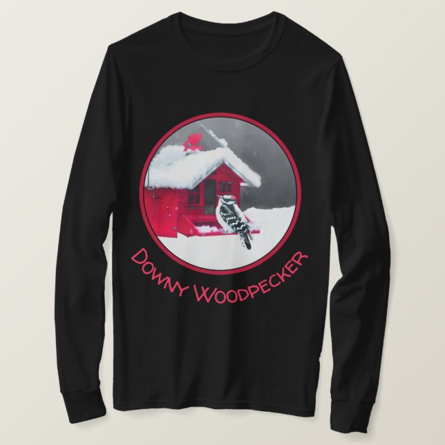 T-shirt Peinture Downy Woodpecker - Art original pour oise (Design devant)