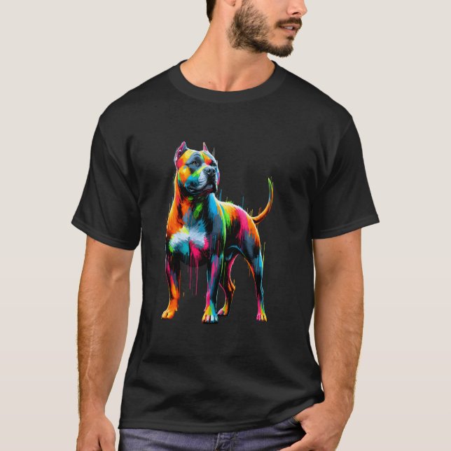 T-shirt Peinture drôle d'art American Pit Bull Terrier Pit (Devant)
