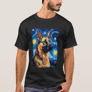T-shirt Peinture du chien berger allemand Nuit étoilée
