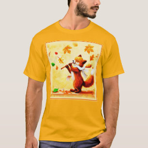 T-shirt Peinture d'un heureux Renard Rouge chantant. Comma