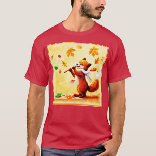 T-shirt Peinture d'un heureux Renard Rouge chantant. Comma