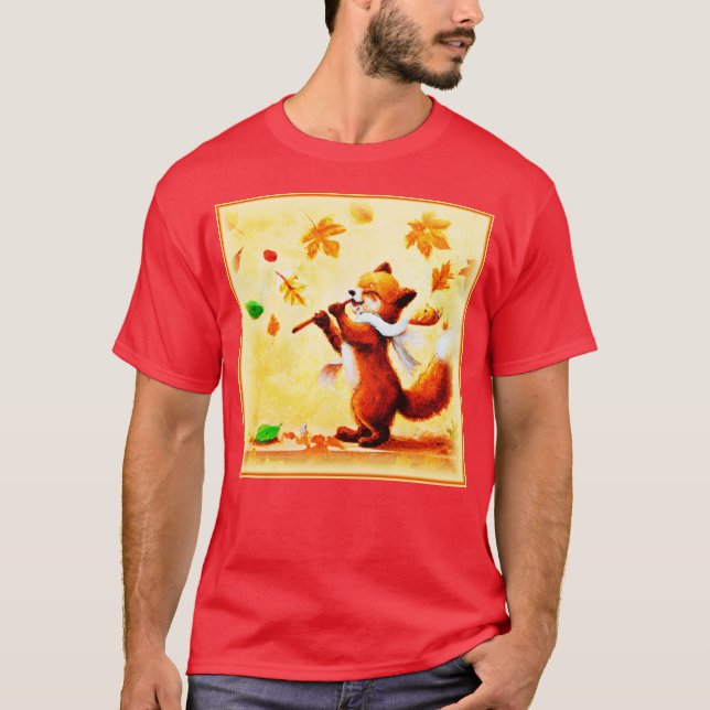 T-shirt Peinture d'un heureux Renard Rouge chantant. Comma (Devant)