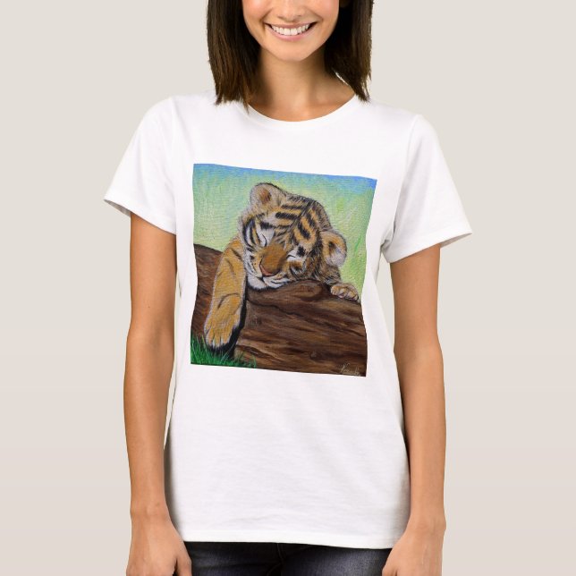 T-shirt Peinture d'un petit tigre dormant (Devant)