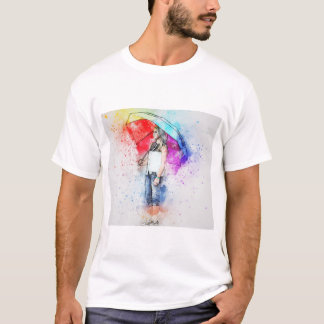 T-shirt peinture d'une femme tenant un parapluie