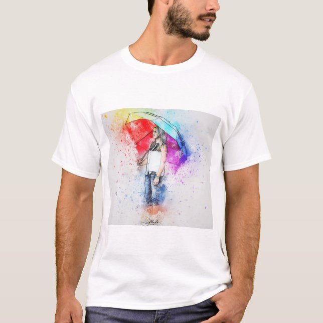 T-shirt peinture d'une femme tenant un parapluie (Devant)