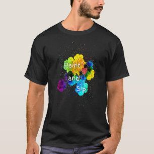 T-shirt Peinture et Sip Party Vin Boire de peinture arc-en