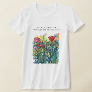 T-shirt Peinture florale à l'aquarelle avec citation