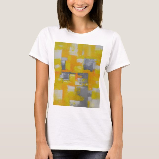 T-shirt peinture gris jaune blanc abstrait (Devant)