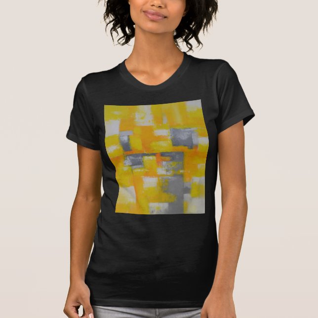 T-shirt peinture gris jaune blanc abstrait (Devant)