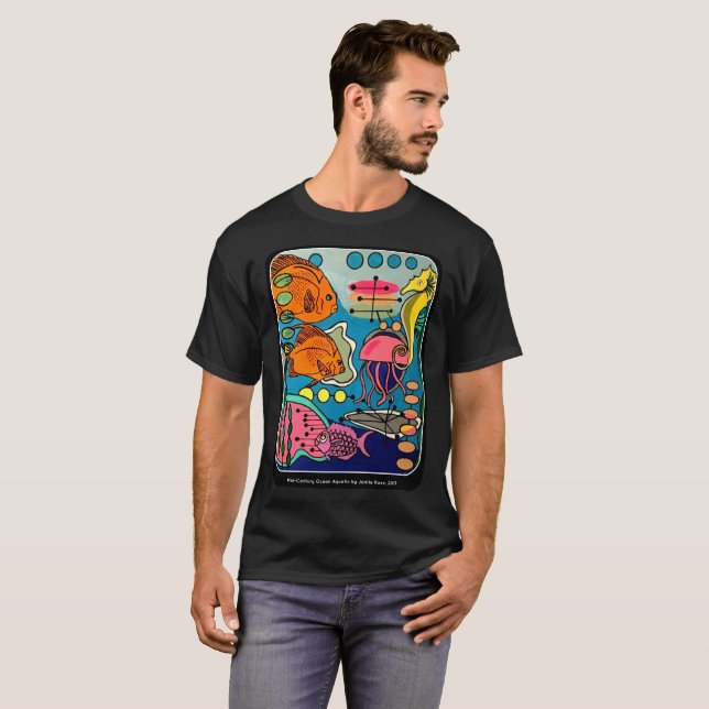 T-shirt Peinture "Mid-Century Modern Ocean Aquatic" sur un (Devant entier)