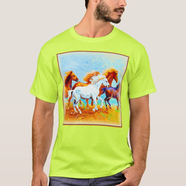 T-shirt Peinture Mignonne De Chevaux De Course. Commandez  (Devant)