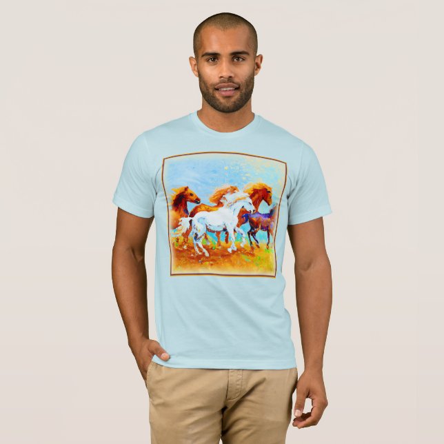 T-shirt Peinture Mignonne De Chevaux De Course. Commandez  (Devant entier)