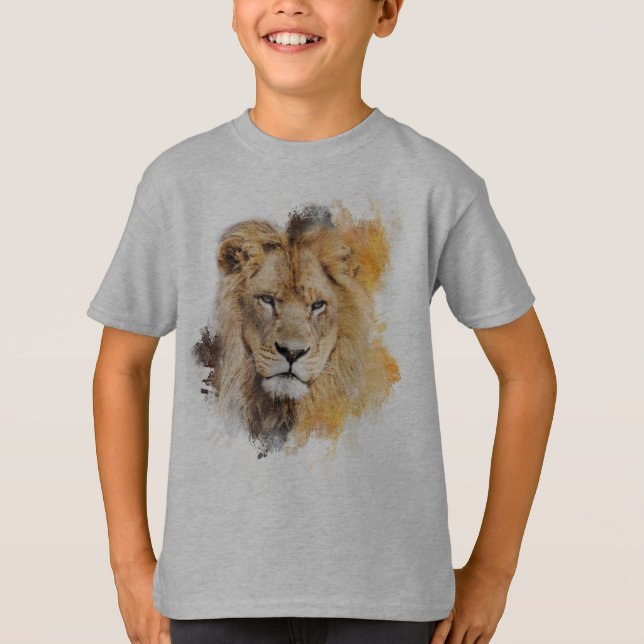 T-shirt Peinture numérique d'une tête de lion photographié (Devant)