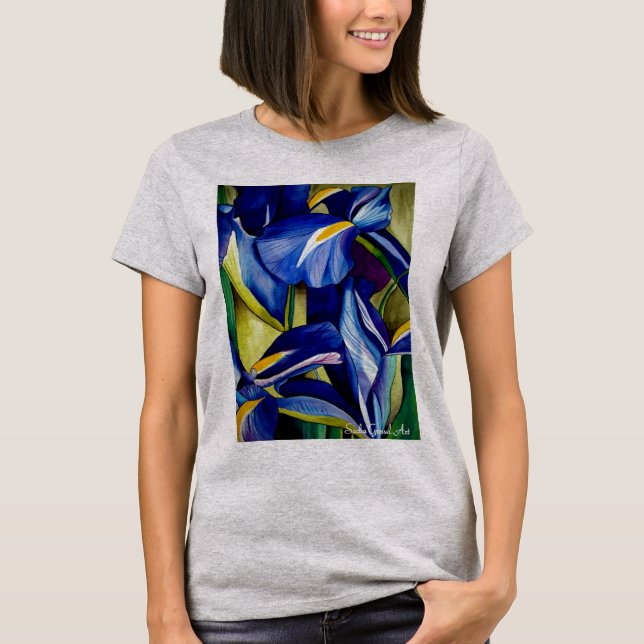 T-shirt Peinture originale d'art d'aquarelle de fleur (Devant)