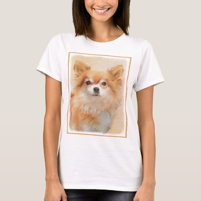 T-shirt Peinture originale de chien Chihuahua à poils long (Devant)