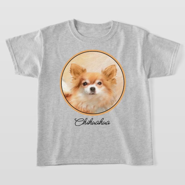 T-shirt Peinture originale de chien Chihuahua à poils long (Poser)