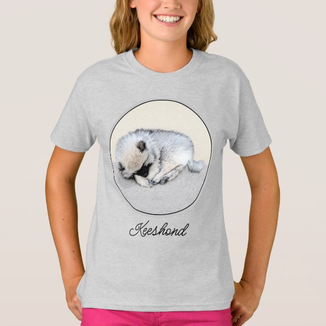 T-shirt Peinture originale de chiot Keeshond endormi, Art  (Devant)