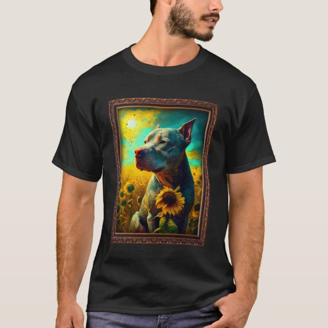 T-shirt Peinture Pitbull Fleur de tournesol Maman Femmes F (Devant)