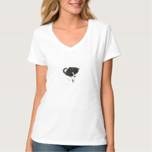 T-shirt Peinture pour animaux de compagnie Chat noir et bl