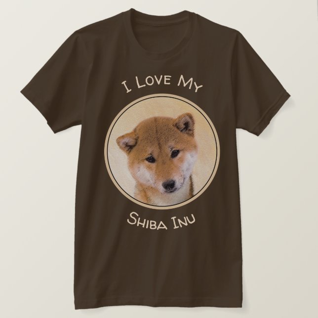 T-shirt Peinture (rouge) de Shiba Inu - art original de (Design devant)
