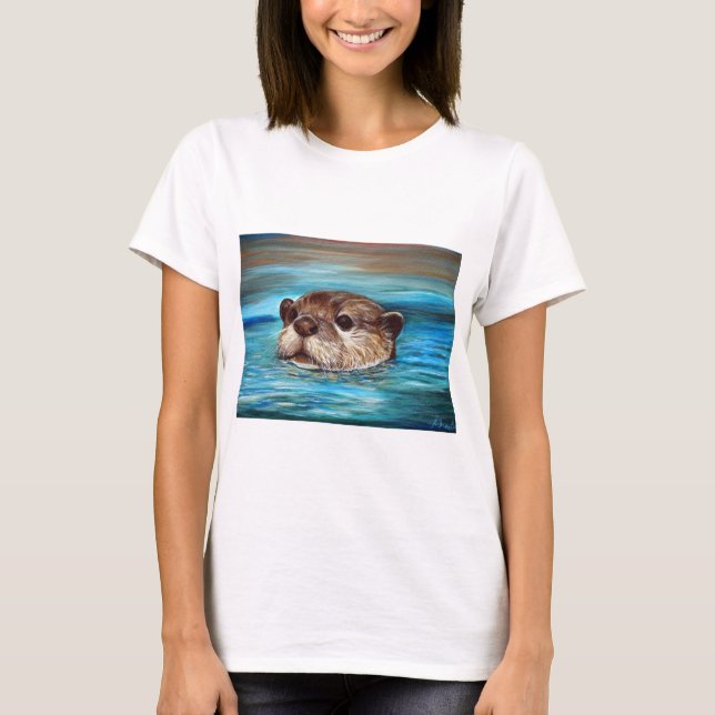 T-shirt Peinture sur la loutre de rivière (Devant)