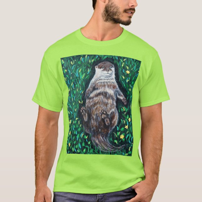 T-shirt Peinture sur la loutre de rivière relaxante (Devant)