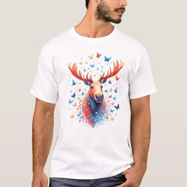 T-shirt Peinture vectorielle d'orignal amusant animal joue (Devant)