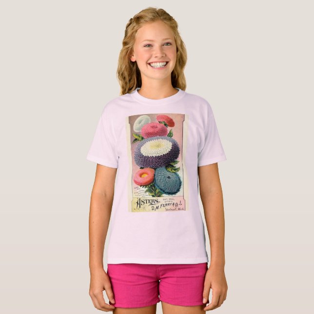 T-shirt Peinture vintage rose blanc Aster (Devant entier)