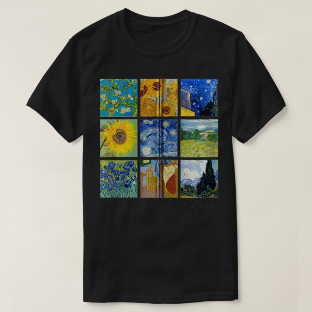 T-shirt Peintures Van Gogh, Fleurs de soleil, Zip de nuit  (Design devant)