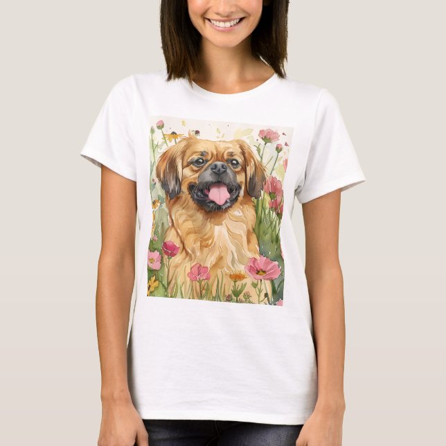 T-shirt Pekingese Mom Tee – Watercolor (Devant)