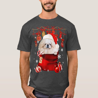 T-shirt Pekingese Snow Ball Dog en poche Hiver Chri