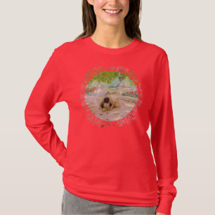 T-shirt Pékinois miel dans un cadre floral