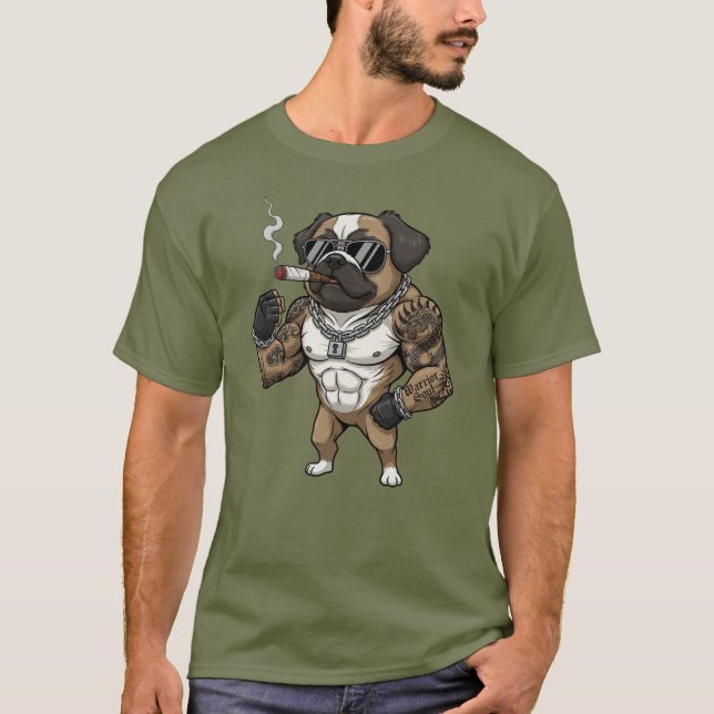 T-shirt Pékinois, musclé, tatoué, bodybuilder  (Devant)