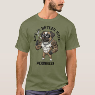 T-shirt Pékinois, musclé, tatoué, culturiste