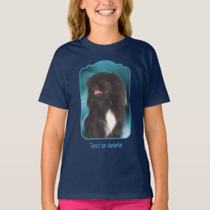 T-shirt Pékinois noir aux tourbillons bleus Art Chien