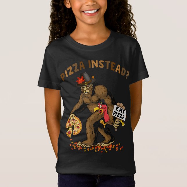 T-Shirt Pèlerin de Bigfoot Turquie Citrouille manger Pizza (Devant)