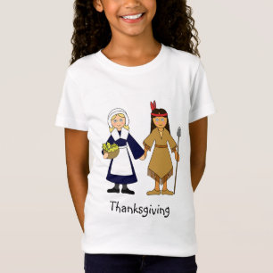 T-Shirt Pèlerin de Thanksgiving et filles amérindiennes