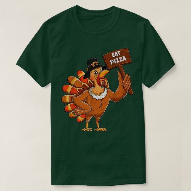 T-shirt Pèlerin De Turquie Mange Pizza Adulte Vegan Enfant (Design devant)