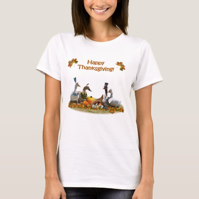 T-shirt Pèlerin et canards indiens Thanksgiving (Devant)