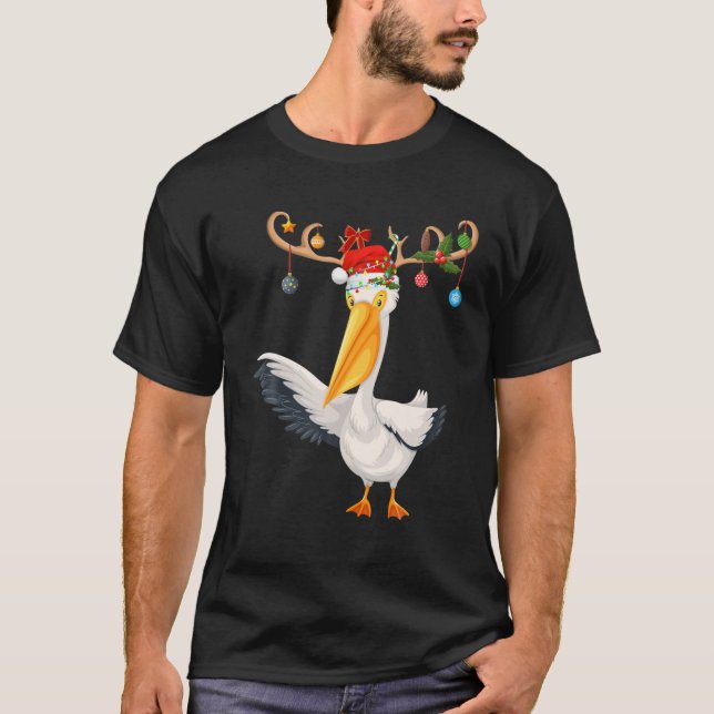 T-shirt Pélican Bird Xmas Cadeau Reindeer Santa Hat Pelica (Devant)