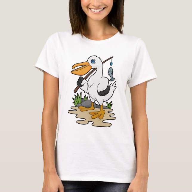 T-shirt Pélican comme pêcheur avec la baguette de pêche et (Devant)